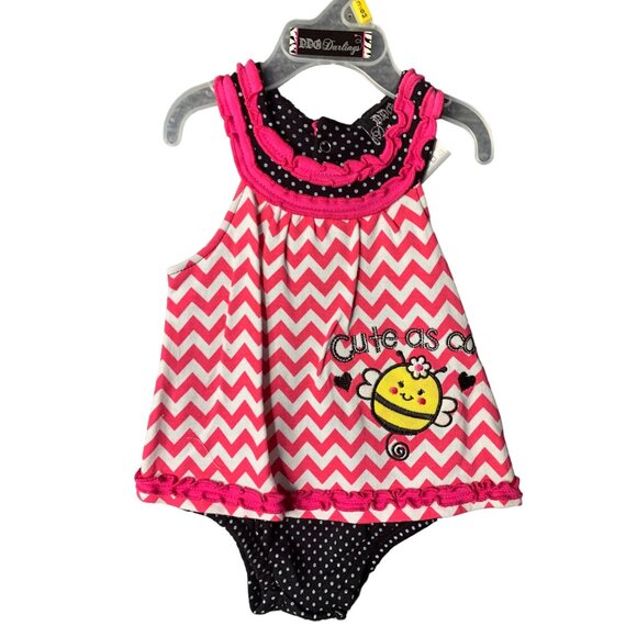 DDG Darlings Girls Infant Baby Size 3 6 Months 1 Piece Romper Sleeveless Chevron - Picture 1 of 3
